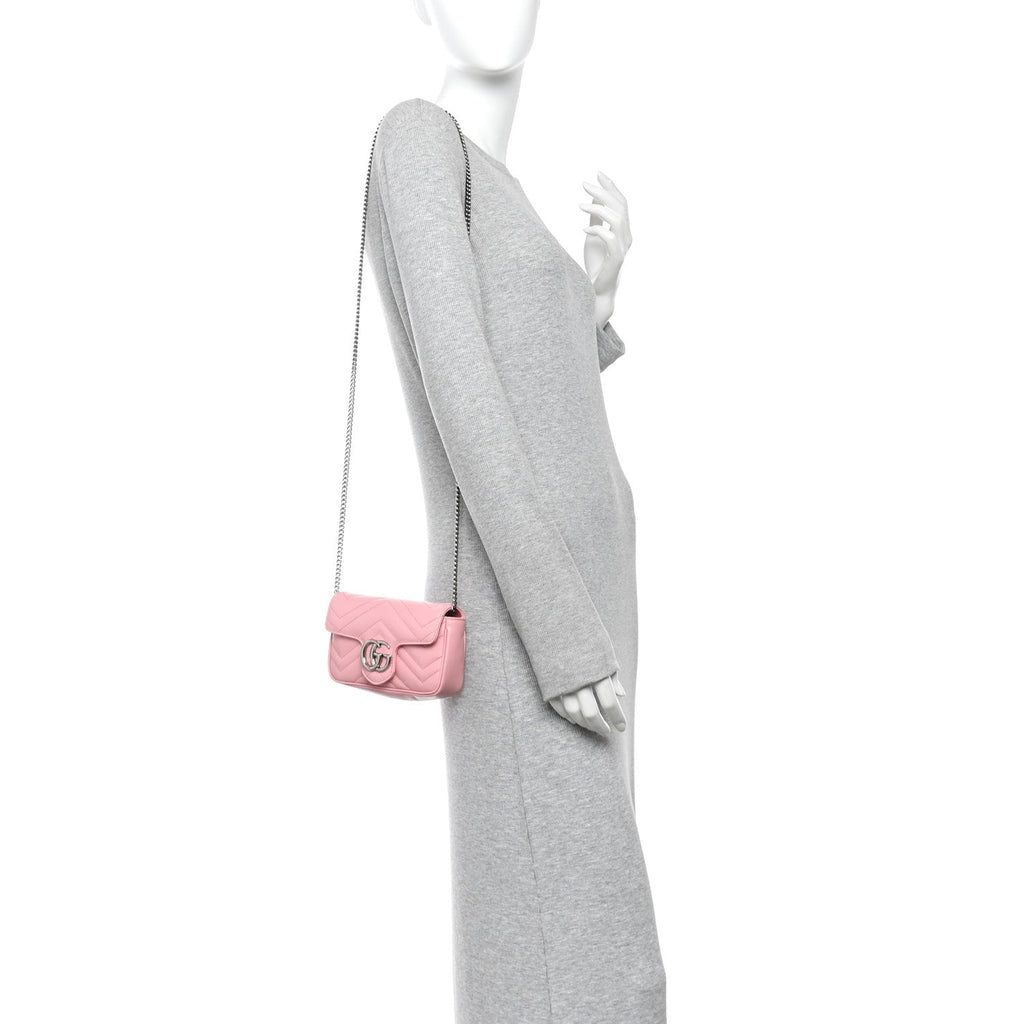 Calfskin Matelasse Super Mini GG Marmont Shoulder Bag Wild Rose Wild Rose