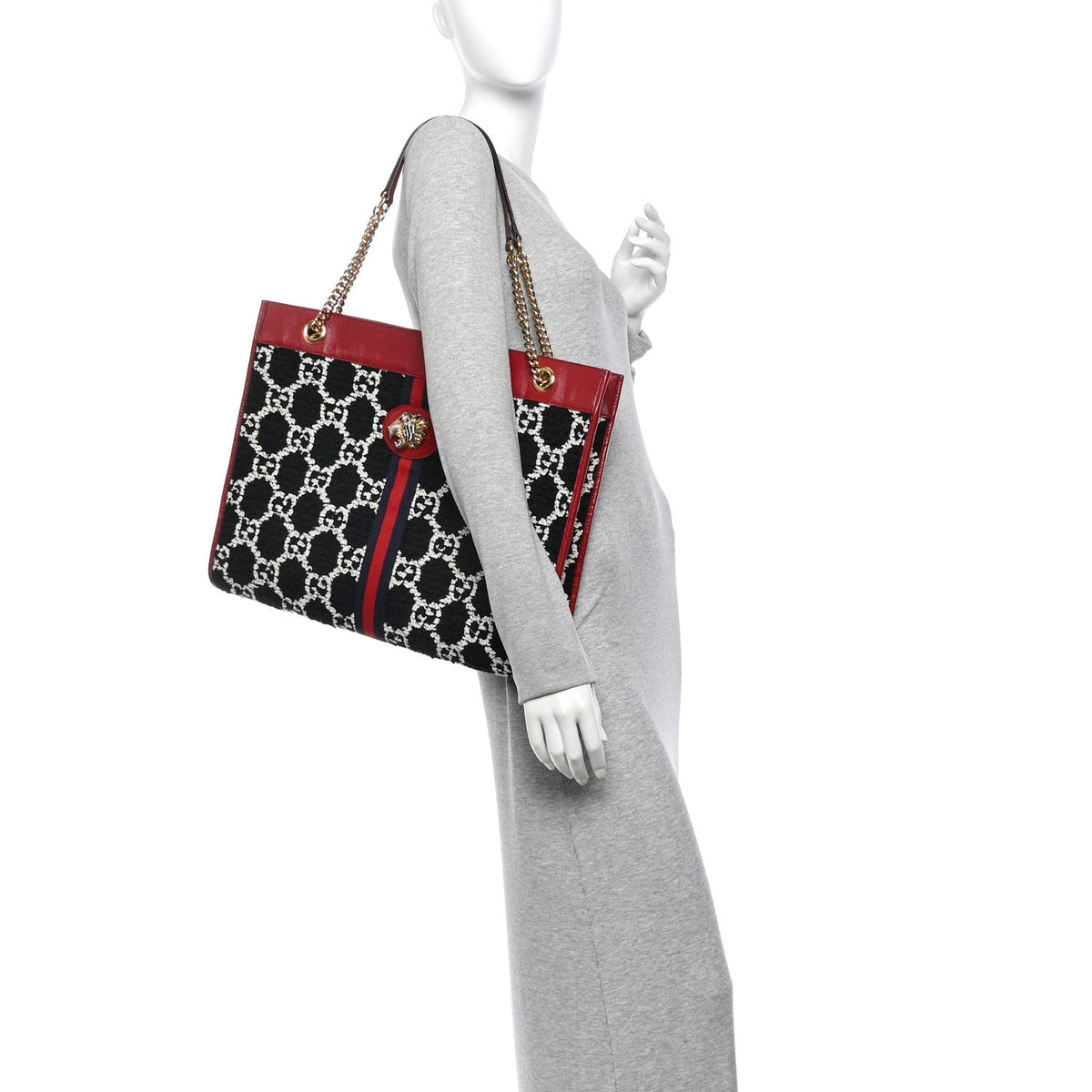 Tweed GG Monogram Large Rajah Chain Tote Romantic Cherry Black White