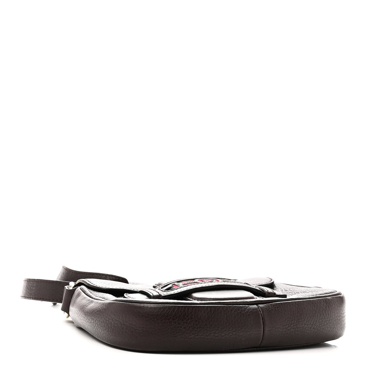 Pebbled Calfskin Web Small Dressage Shoulder Bag Dark Brown