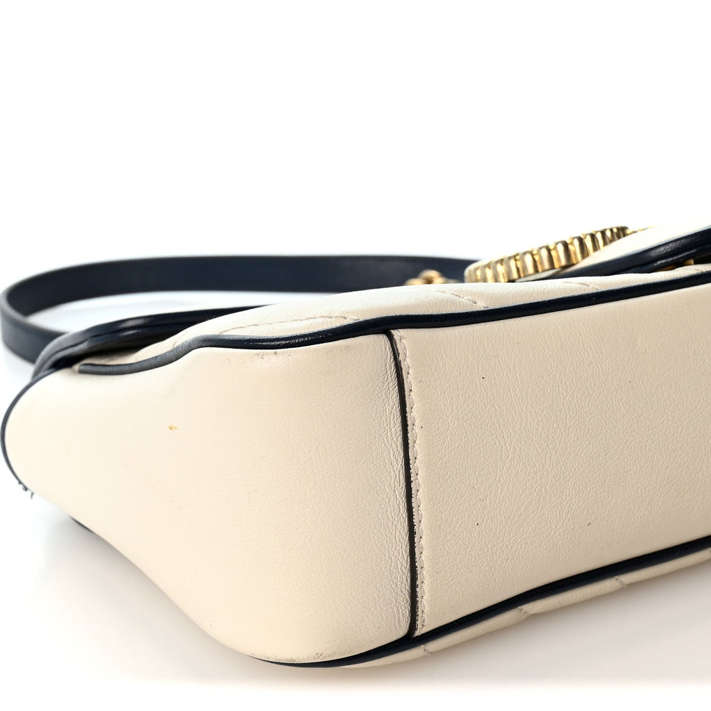 Vintage Effect Calfskin Matelasse Diagonal Small Torchon GG Marmont Shoulder Bag Mystic White Blue Agata