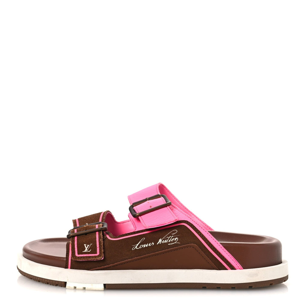 Mix Materials Mens LV Script Trainer Mules 6 Brown Pink