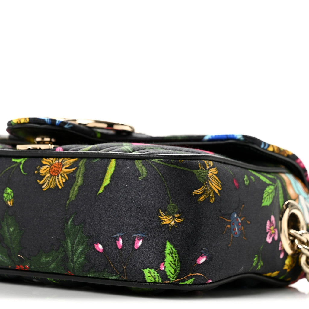 Silk Matelasse Floral Mini GG Marmont Top Handle Bag Black