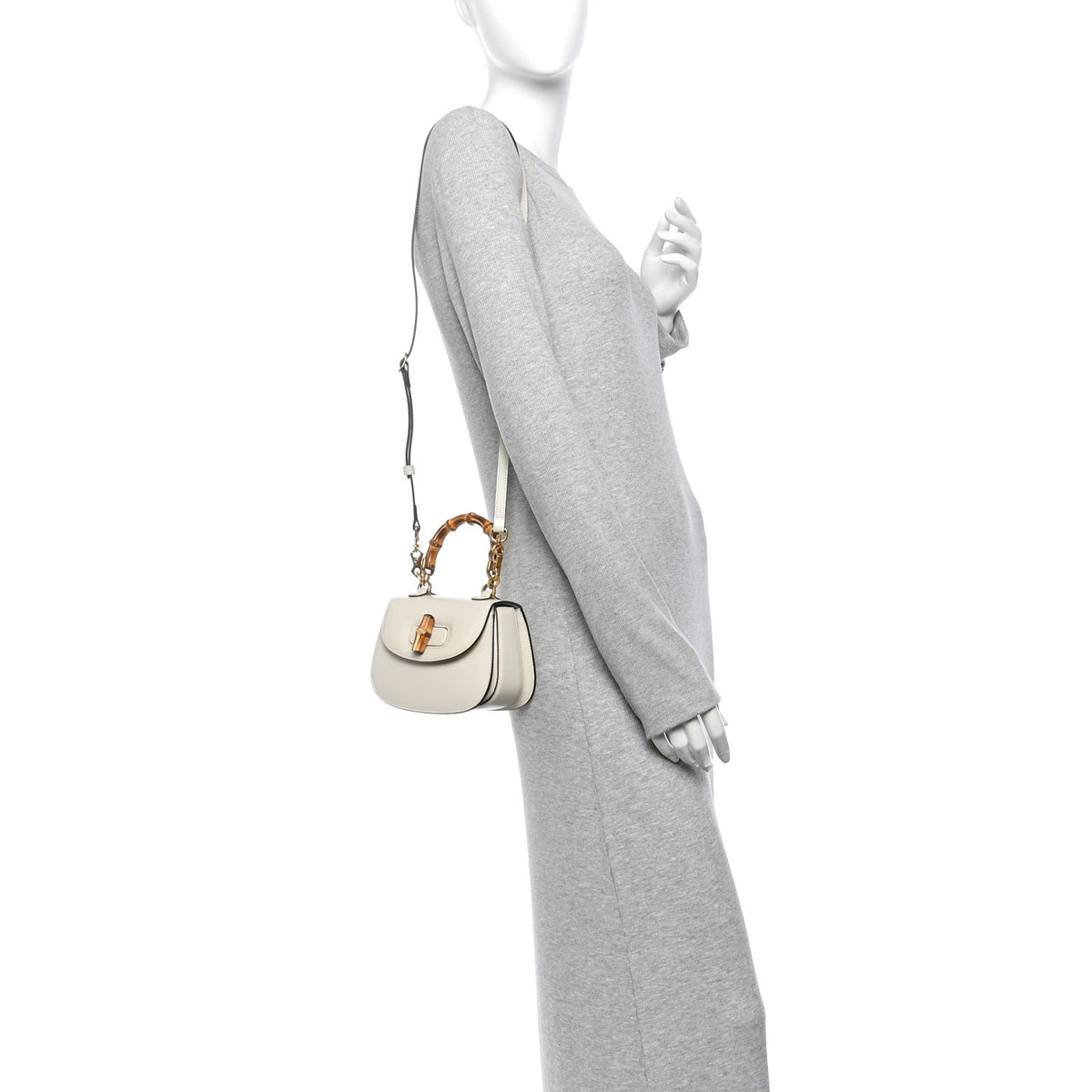 Boarded Dyana Lux Calfskin Web Mini Bamboo 1947 Top Handle Bag Mystic White