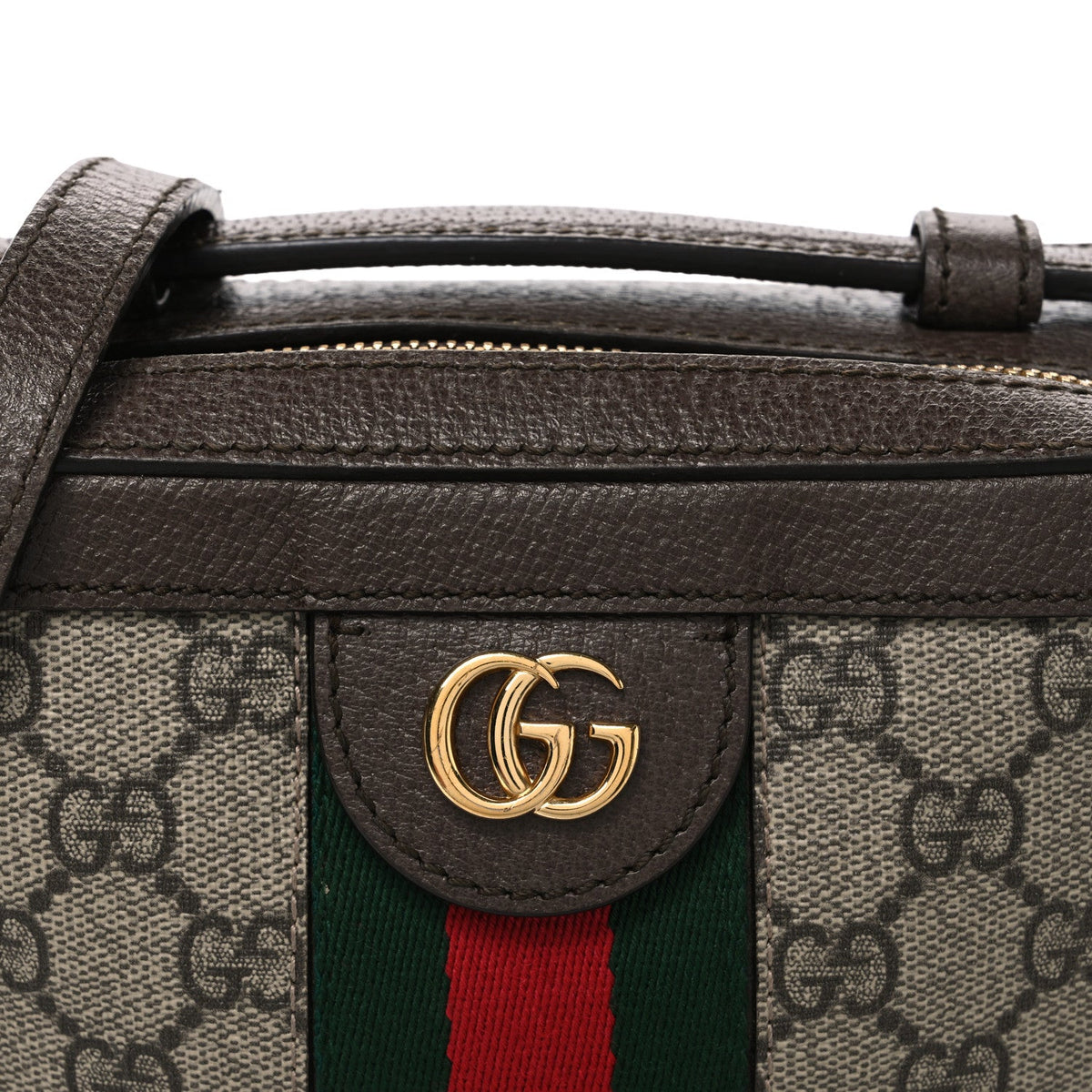 GG Supreme Monogram Mini Ophidia Top Handle Shoulder Bag Brown