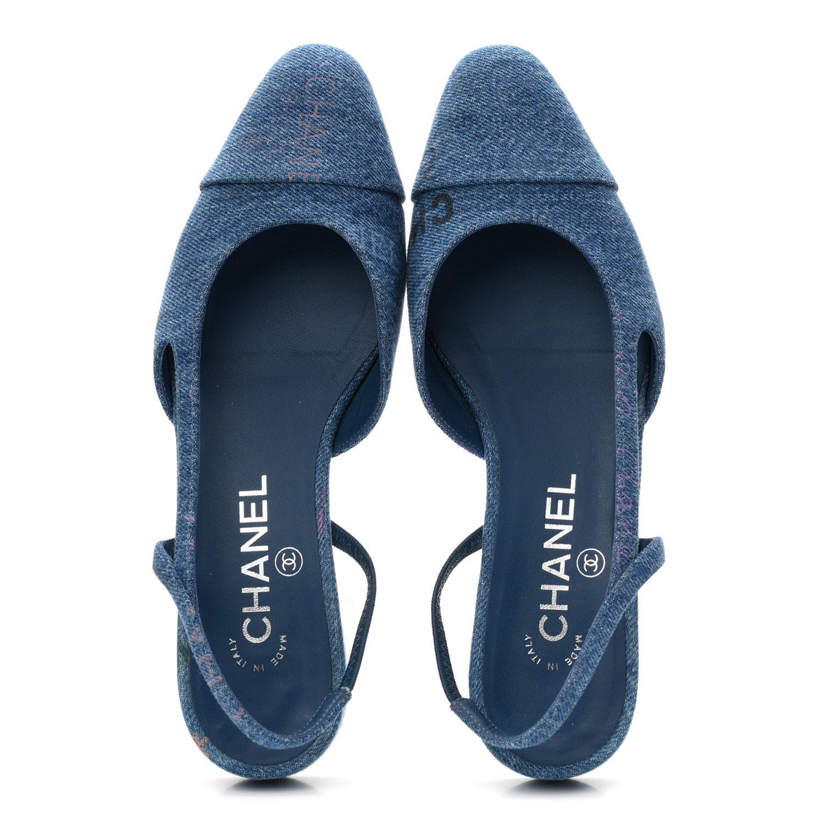 Denim Printed Denim Mood Cap Toe CC Slingback Flats 36.5 Light Blue Multicolor