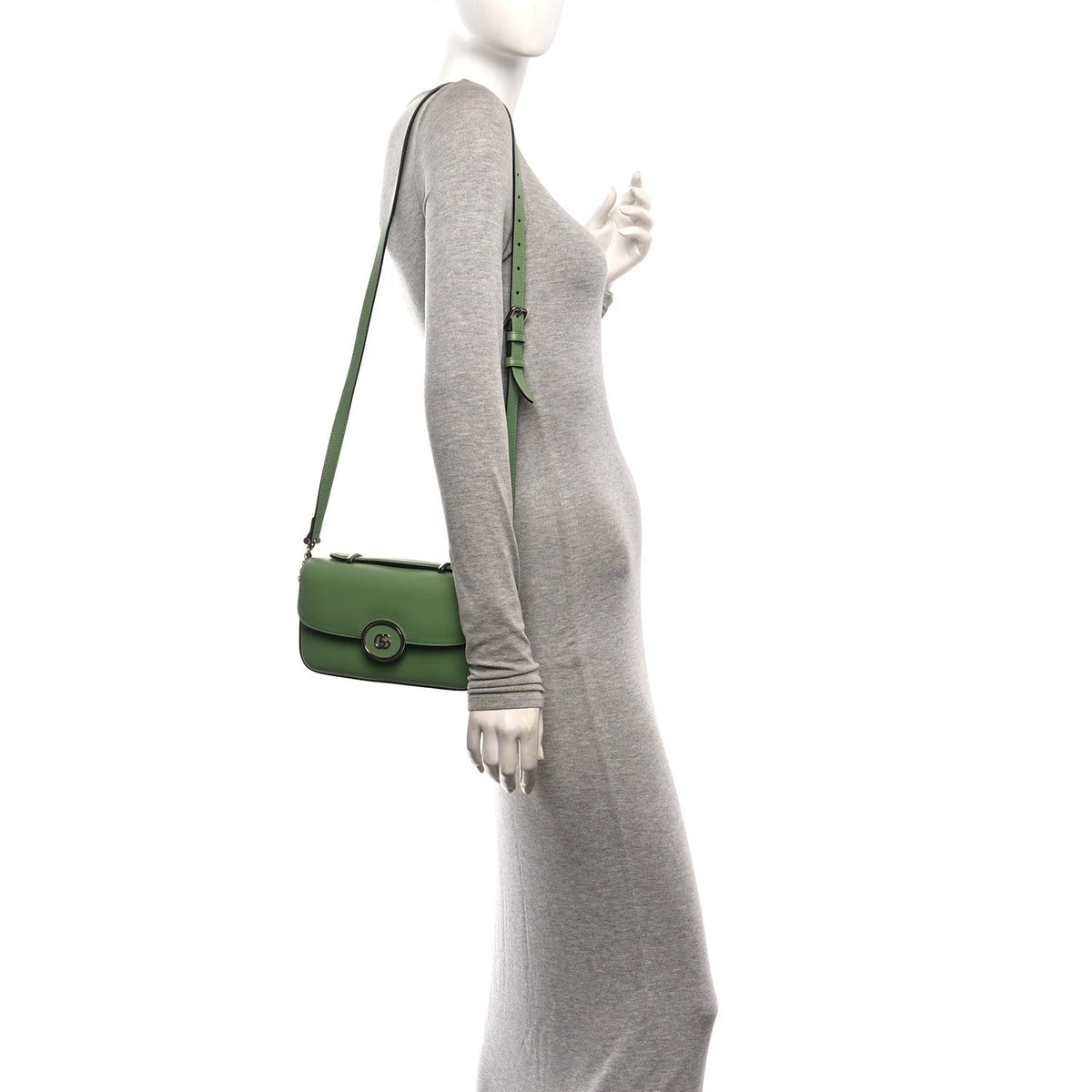 Senna Calfskin Petite GG Top Handle Shoulder Bag Green Soil Grass