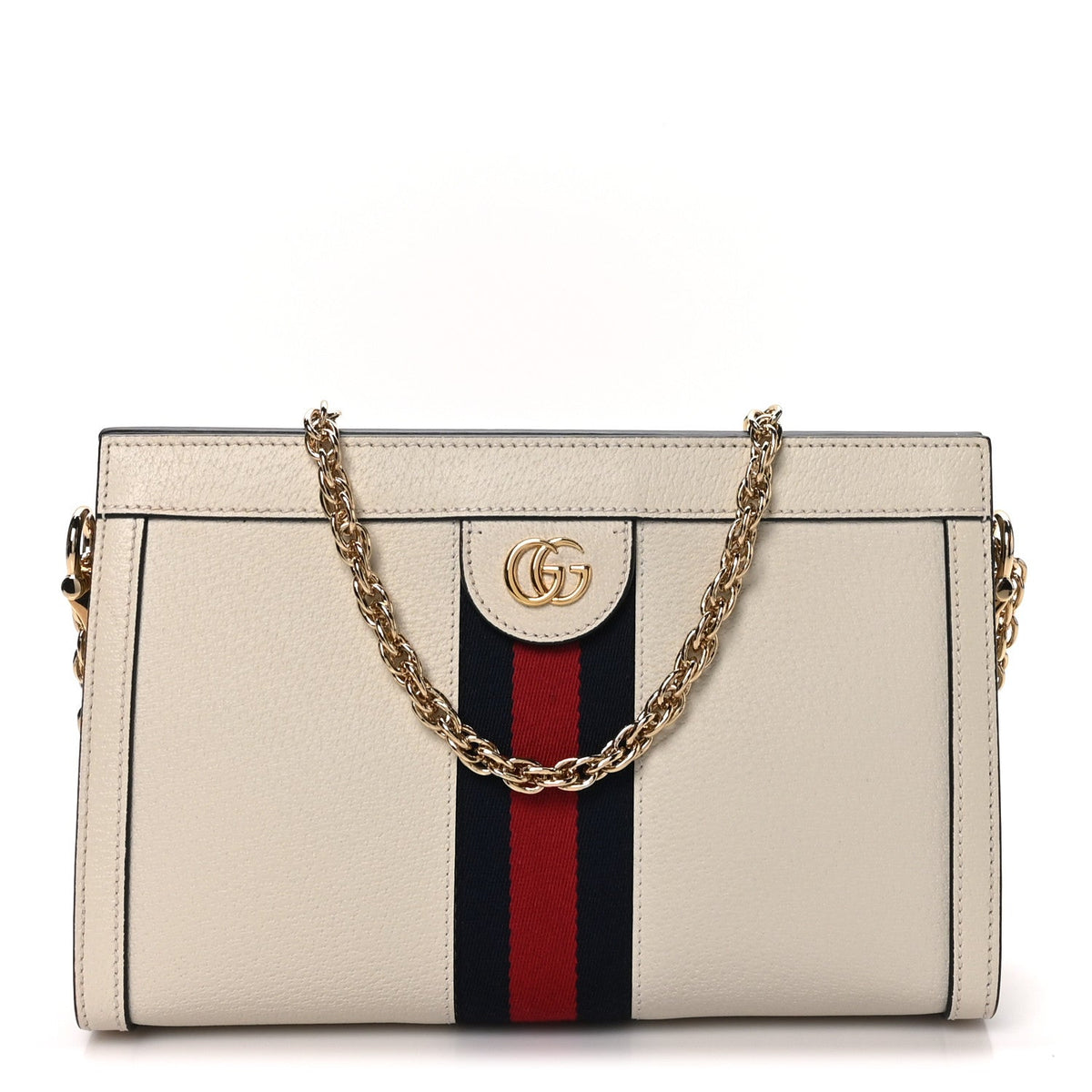 Textured Calfskin Web Small Ophidia Chain Shoulder Bag Mystic White