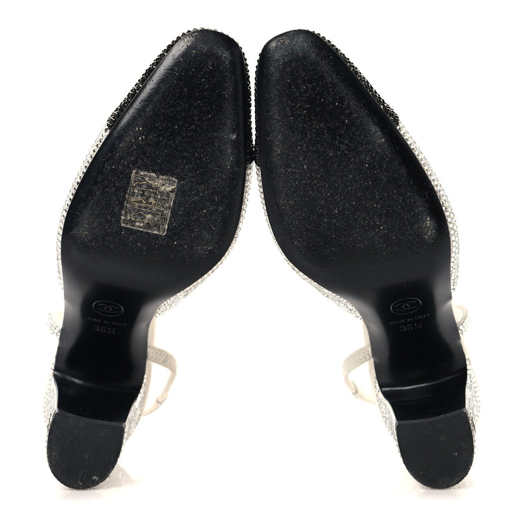 Strass Grosgrain Cap Toe CC Slingback Pumps 36.5 Silver Black