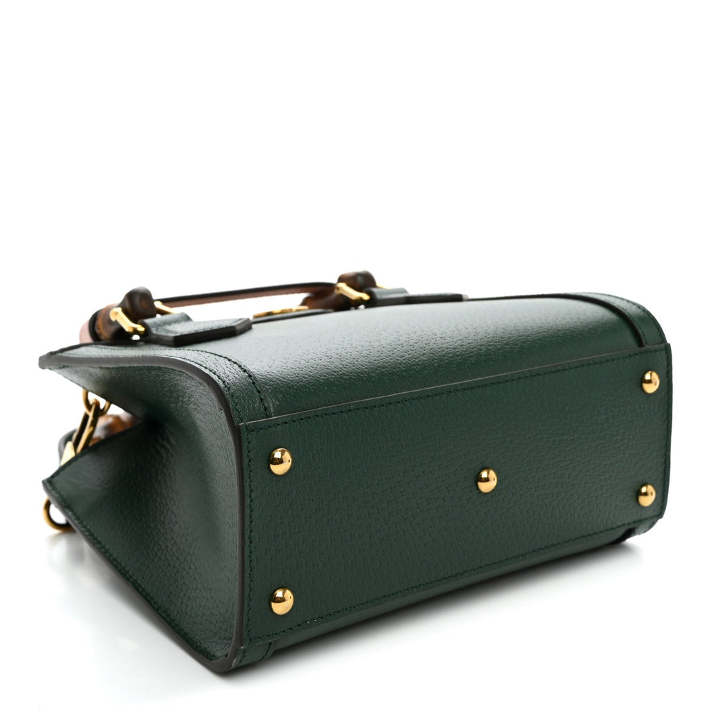 Textured Dollar Calfskin Web Mini Diana Tote Bag Vintage Green Pink