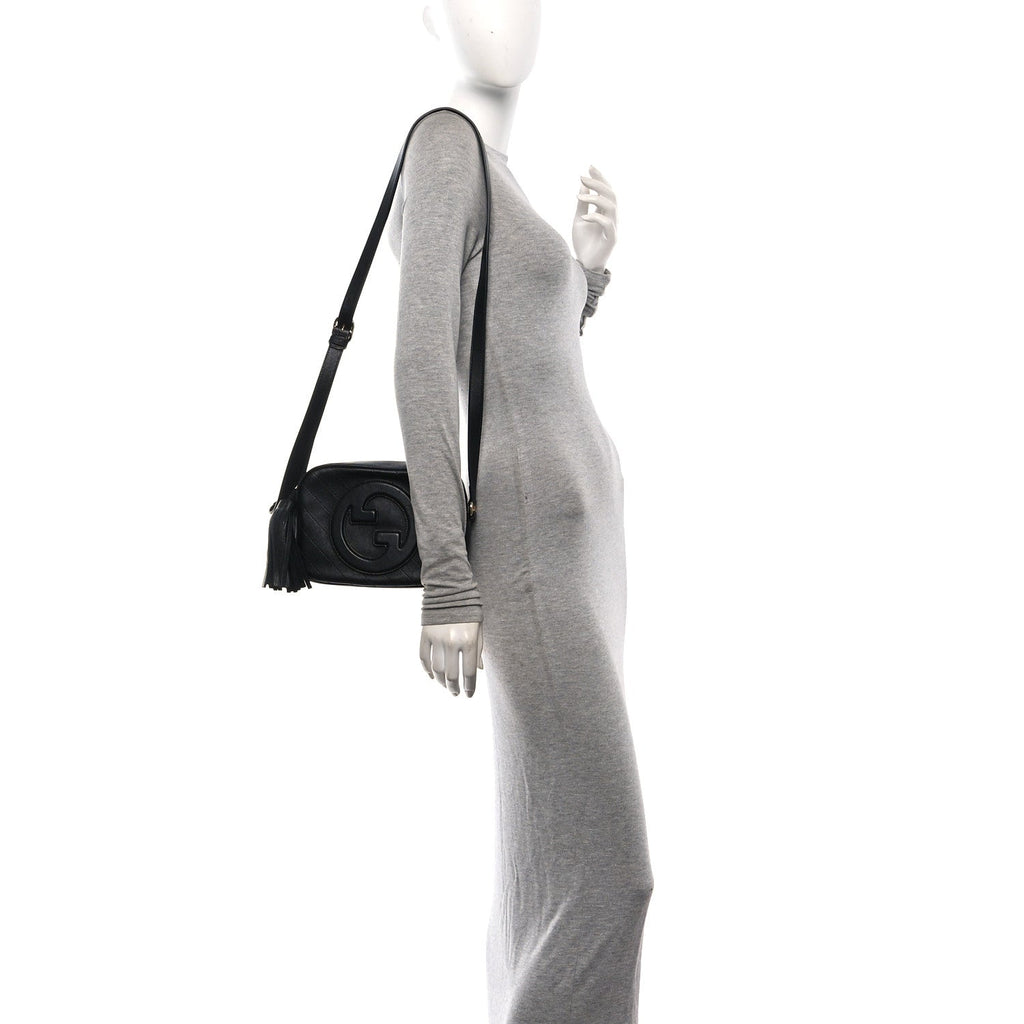 Sakai Be Green Calfskin Diagonal Stitched Small Blondie Shoulder Bag Black
