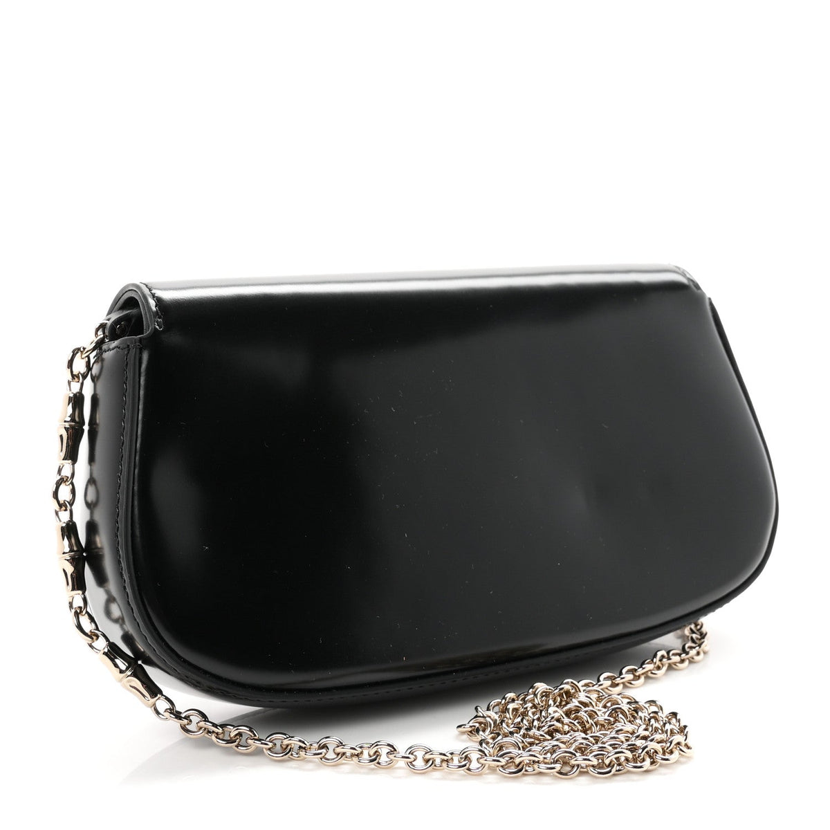 Shiny Calfskin Small Bamboo Night Bag Black