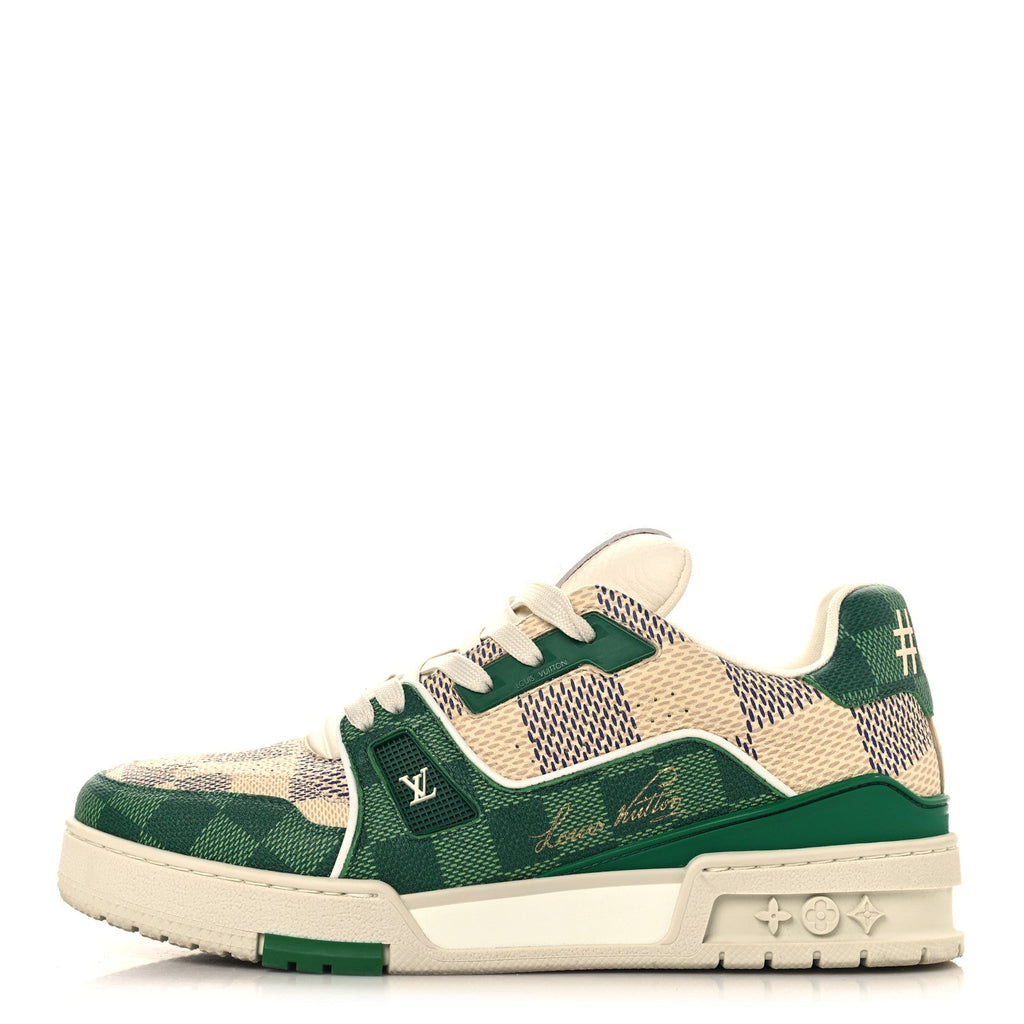 Damier Grained Calfskin Monogram Mens LV Trainer Sneakers 4 Green