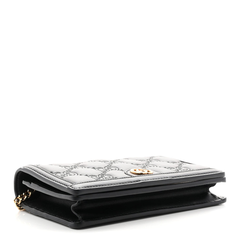 Calfskin GG Matelasse Chain Wallet Black