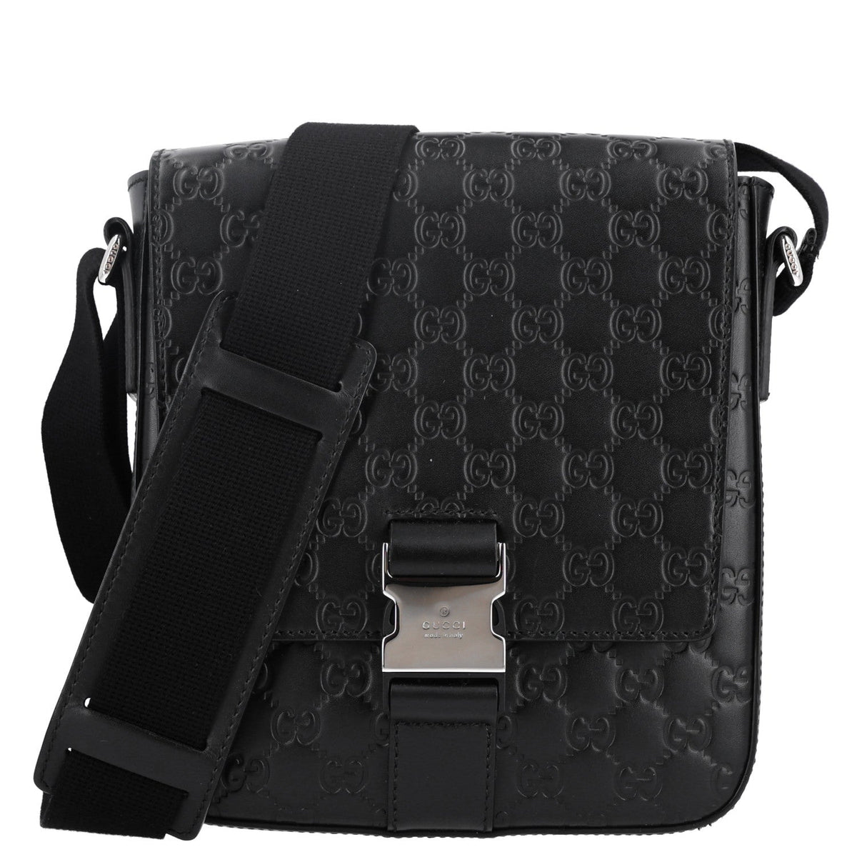 Guccissima Signature Single Buckle Flap Messenger Bag Black