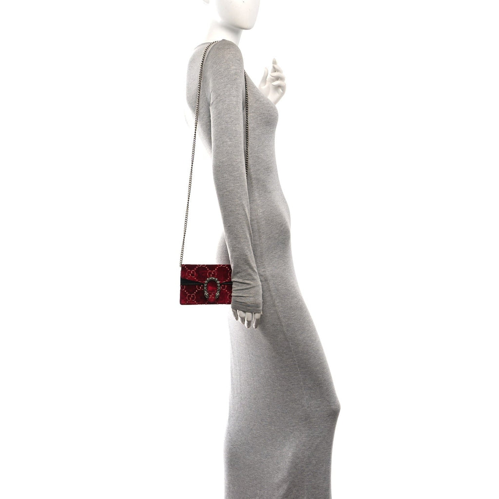Velvet GG Monogram Super Mini Dionysus Shoulder Bag Red Cipria Black