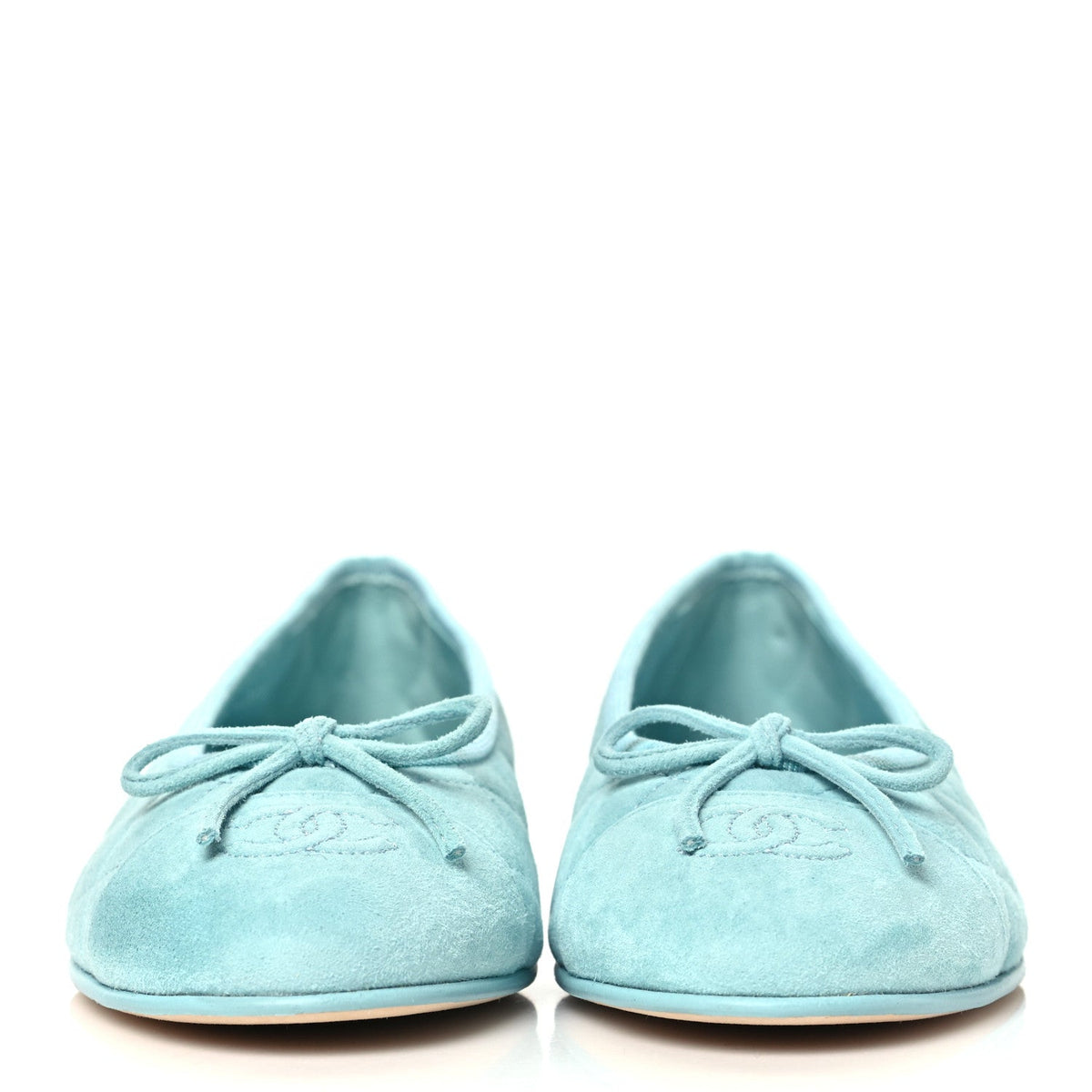 Suede Calfskin Quilted Cap Toe CC Ballerina Flats 37 Light Blue
