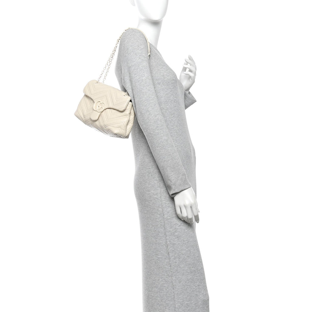 Soft Calfskin Matelasse Monochrome Small GG Marmont Shoulder Bag Ivory