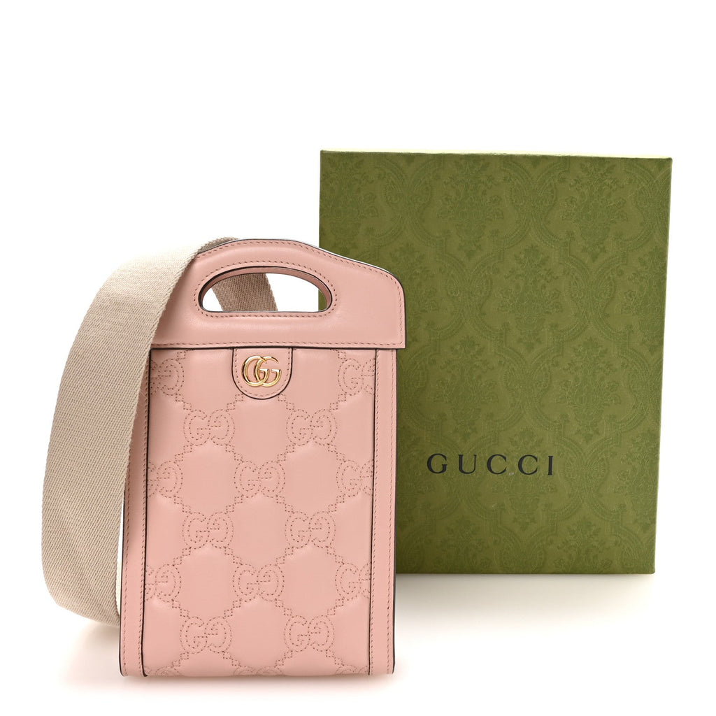 Calfskin GG Matelasse Mini Top Slip Handle Crossbody Bag Perfect Pink Natural