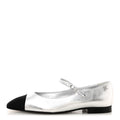 Laminated Calfskin Grosgrain Mary Janes Flats 40 Silver Black