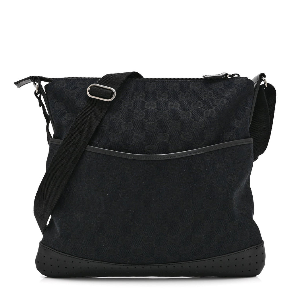 Monogram Calfskin Perforated Medium Flat Messenger Bag Black