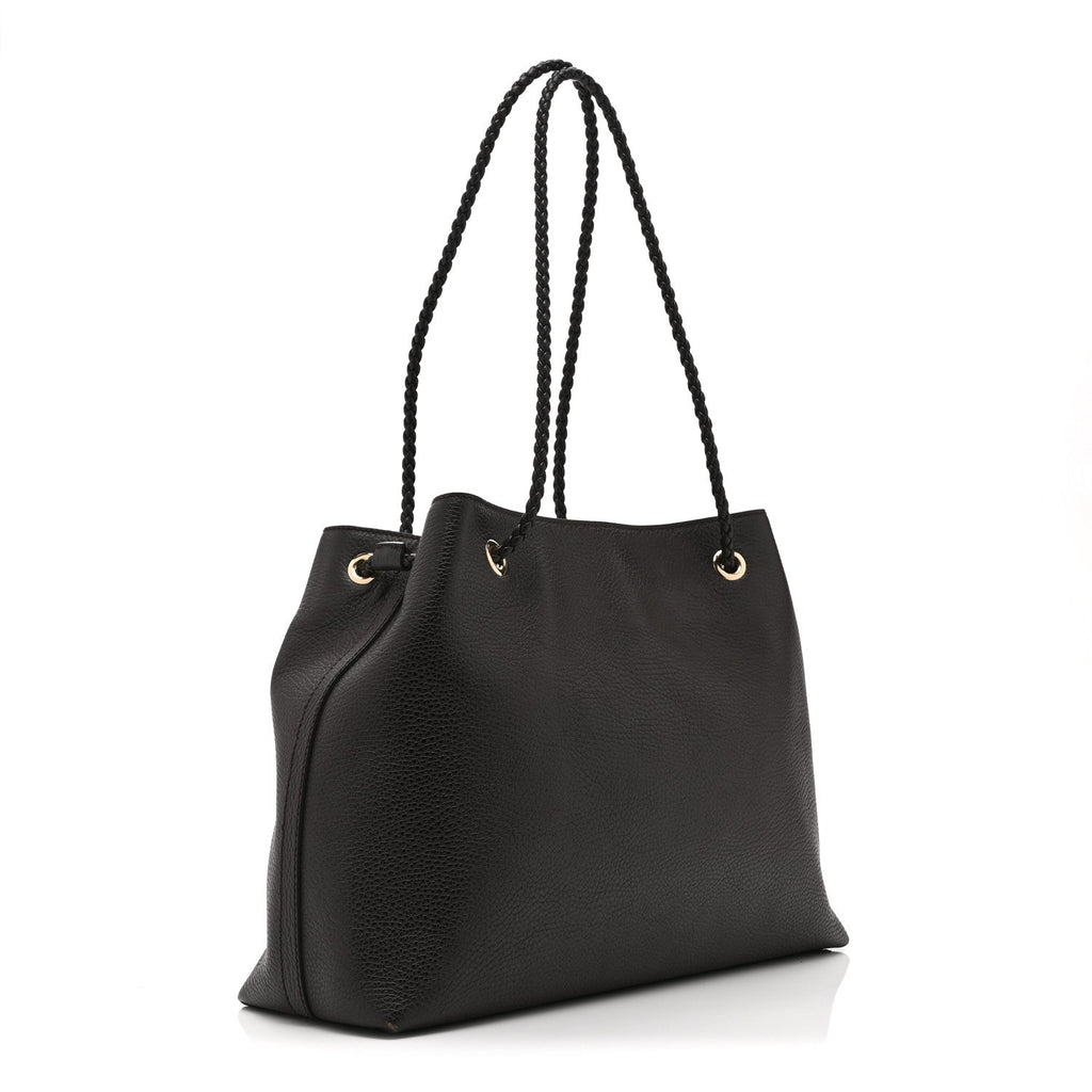 Calfskin Medium Braided Handle Gifford Tote Dark Brown
