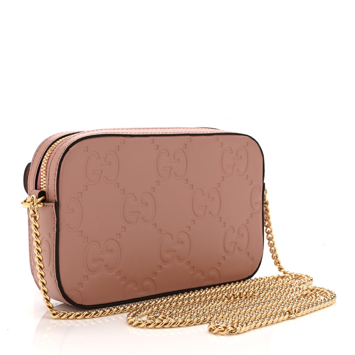 Calfskin GG Super Mini Debossed Chain Wallet Dust Carmine