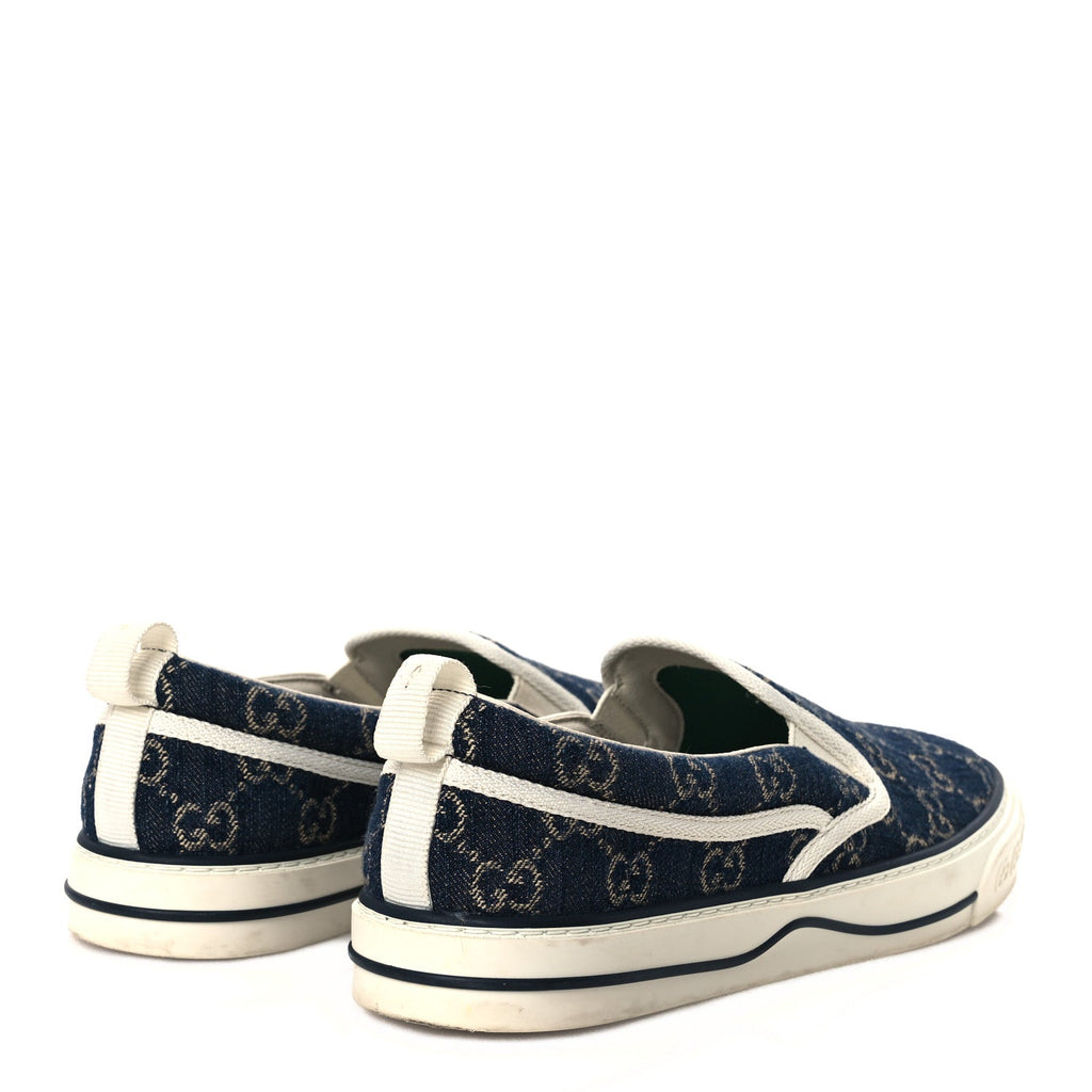 New Denim GG Monogram Mens 1977 Tennis Slip On Sneakers 8.5 Blue Tea Mystic White