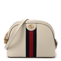 Textured Dollar Calfskin Web Small Ophidia Dome Shoulder Bag Mystic White