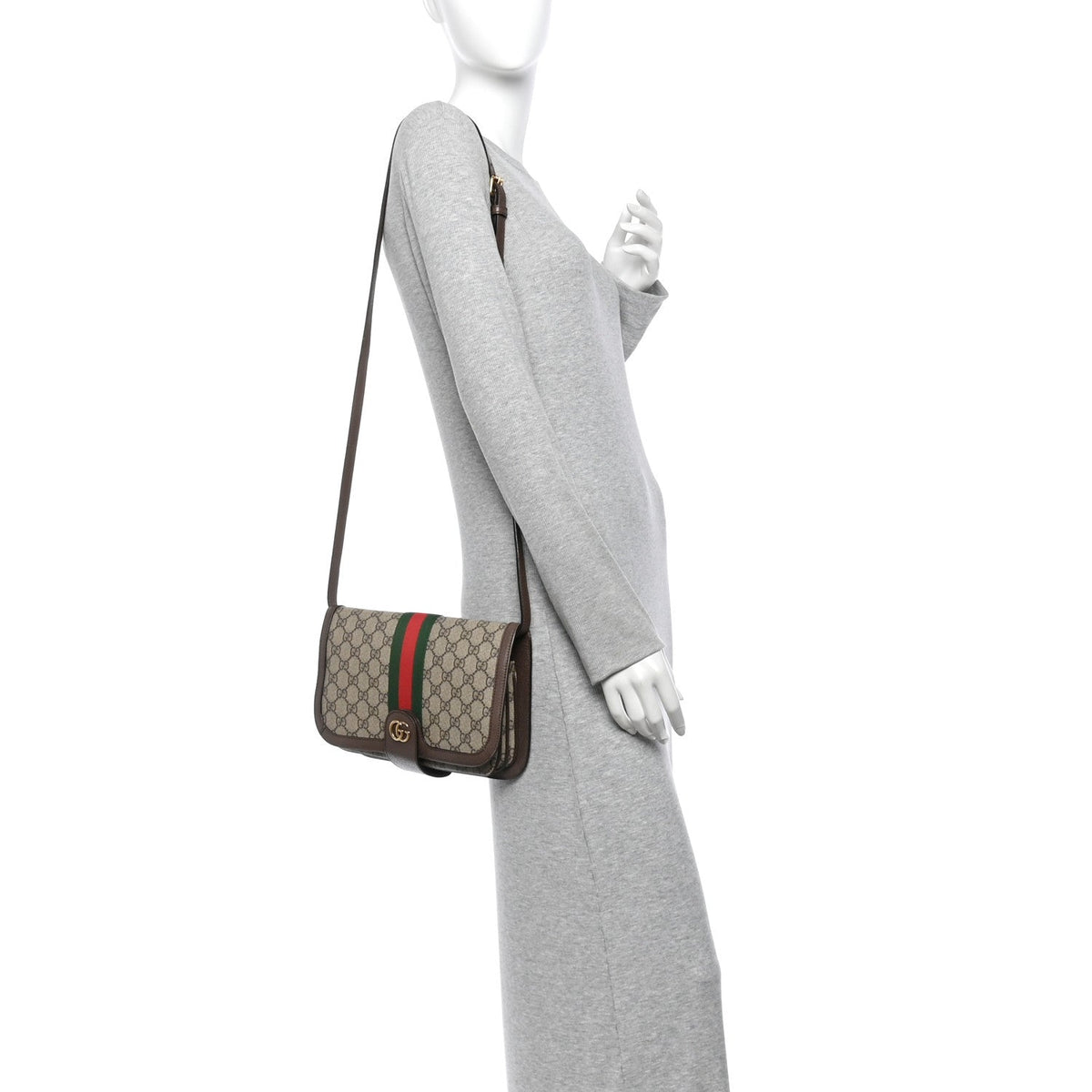 GG Supreme Monogram Web Ophidia Flap Messenger Bag  Beige New Acero
