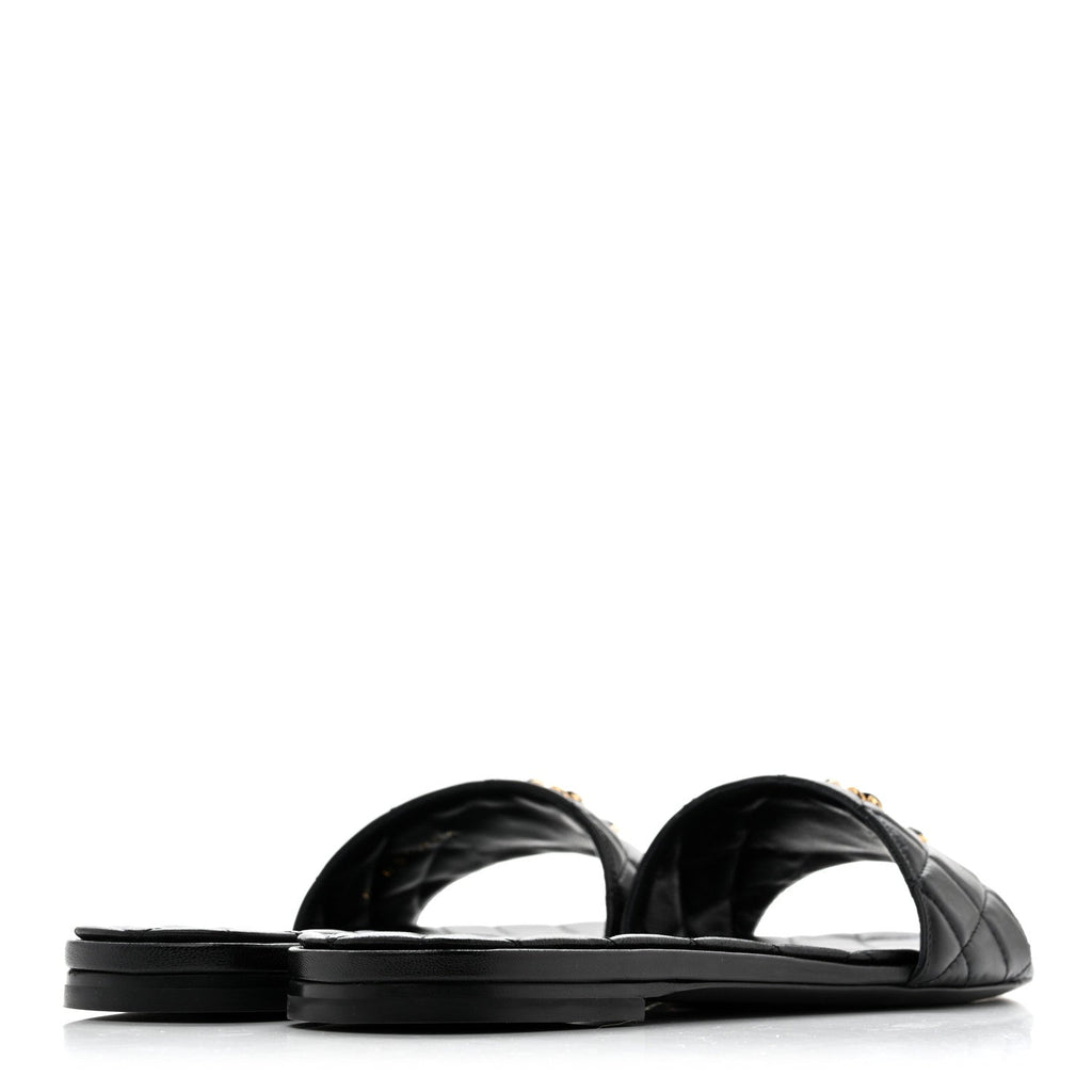 Shiny Goatskin Quilted CC Mules Sandals 39.5 Black