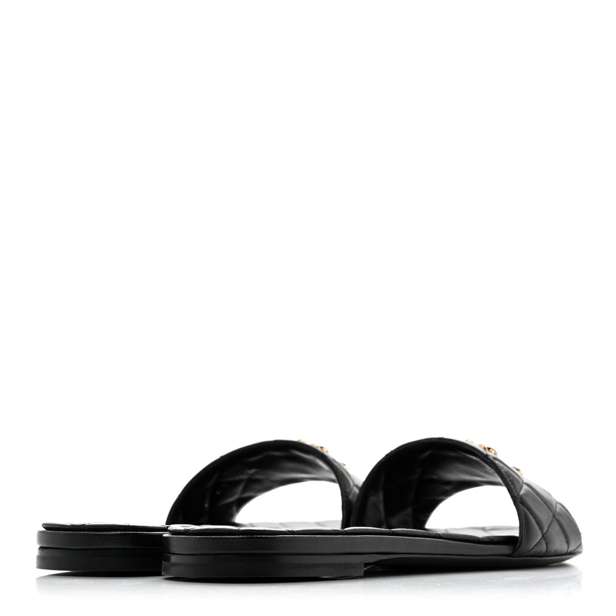Shiny Goatskin Quilted CC Mules Sandals 39.5 Black
