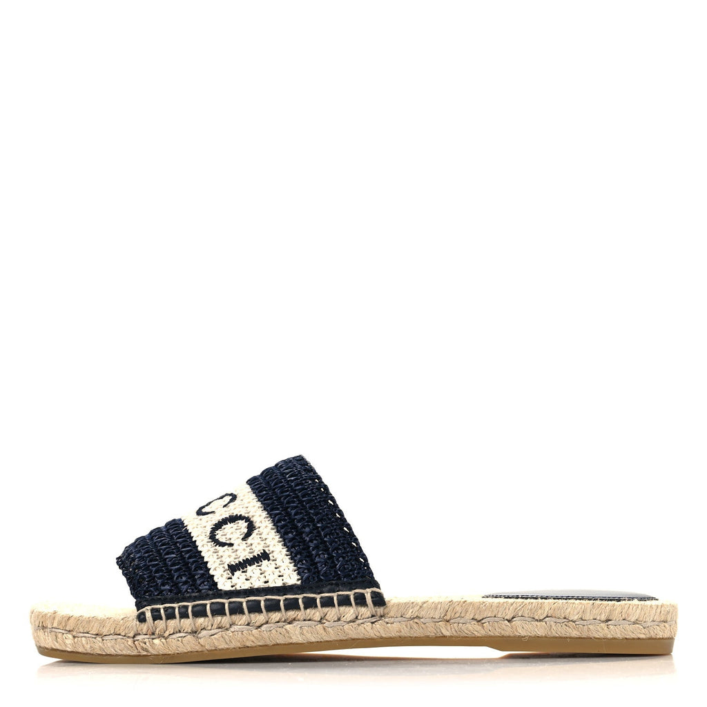 Macrochet Raffia Logo Flat Slide Espadrille Sandals 37.5 Blue Great White