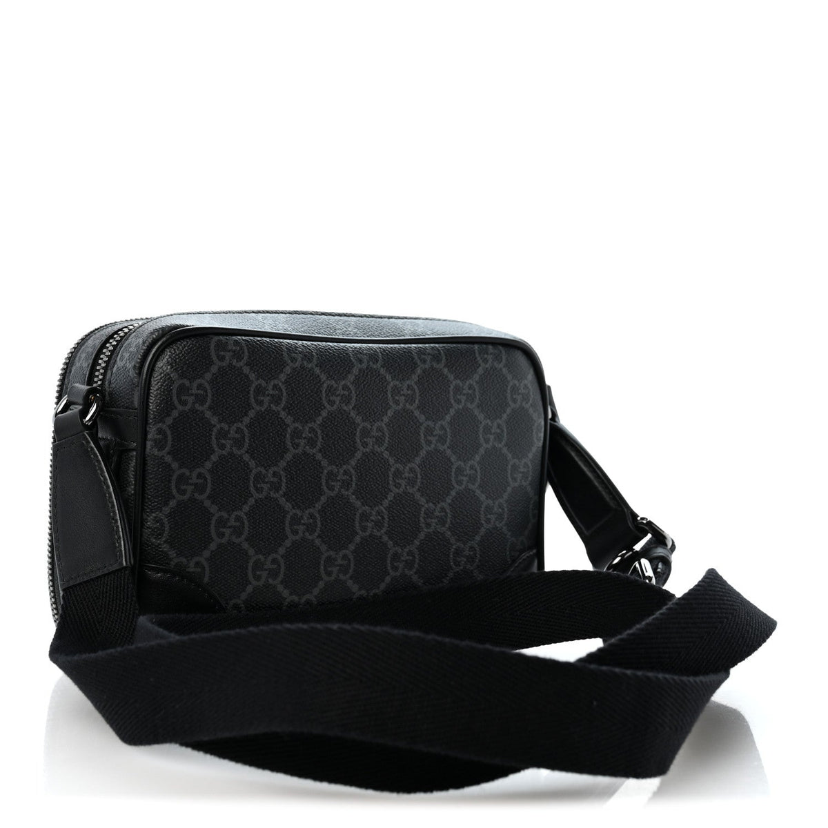 GG Supreme Monogram Textured Calfskin Emblem Mini Crossbody Black