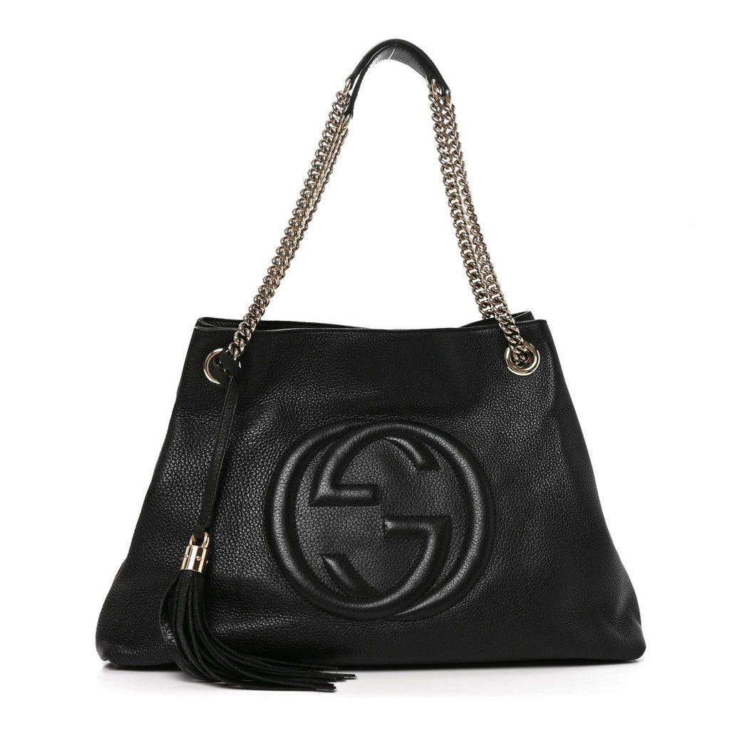 Pebbled Calfskin Medium Soho Chain Shoulder Bag Black