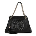 Pebbled Calfskin Medium Soho Chain Shoulder Bag Black