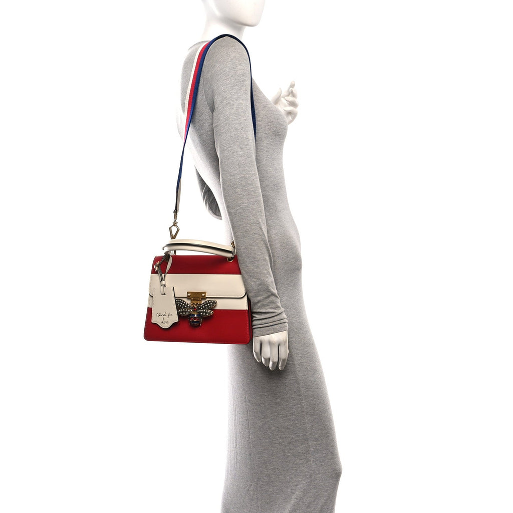 Calfskin Sylvie Web Small Queen Margaret Top Handle Bag Hibiscus Red Mystic White