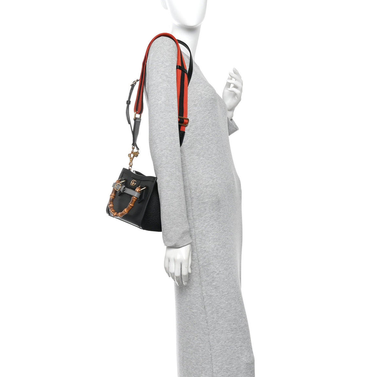 Textured Dollar Calfskin Web Mini Diana Tote Bag Black