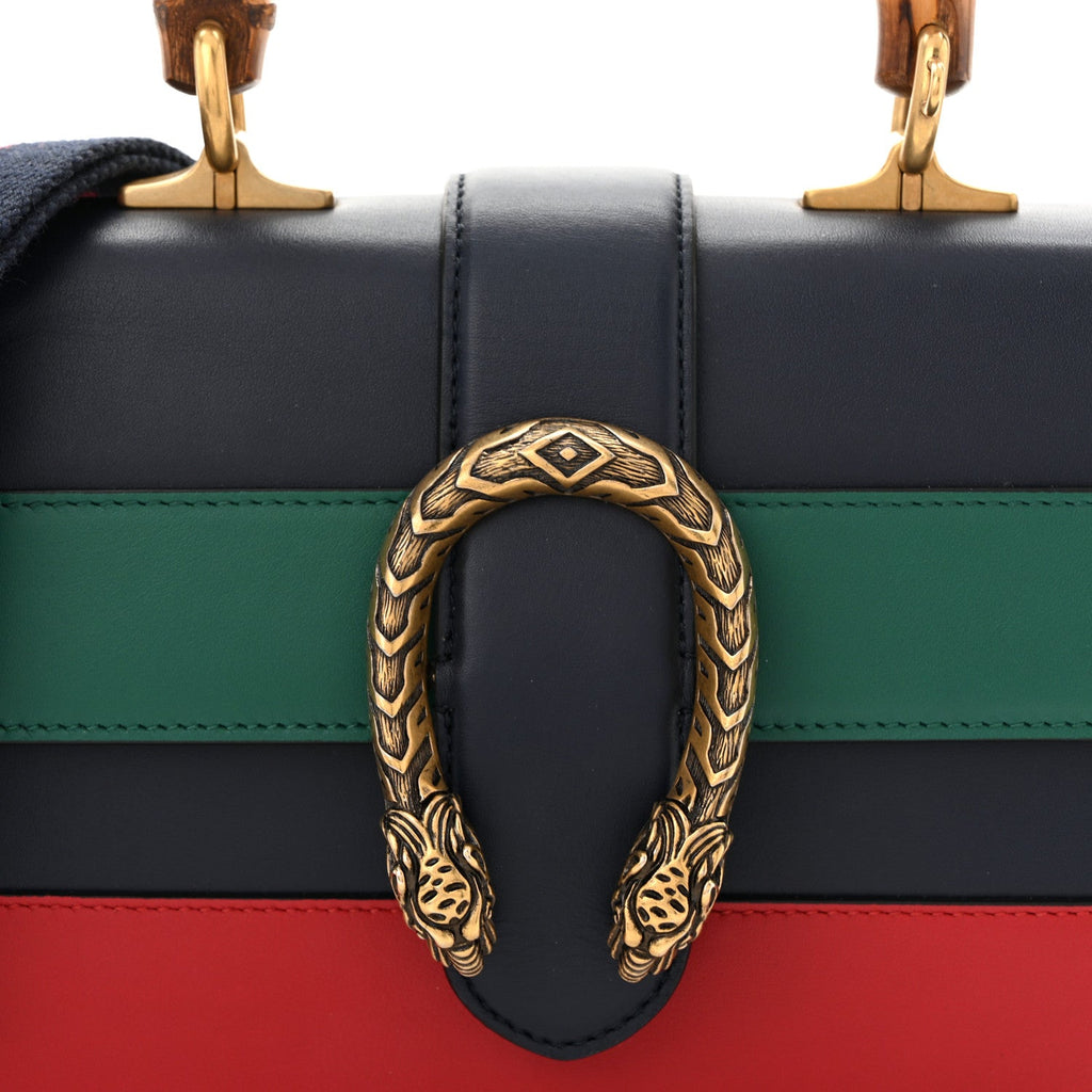 Calfskin Bamboo Web Mini Dionysus Top Handle Bag Blue Emerald Hibiscus Red