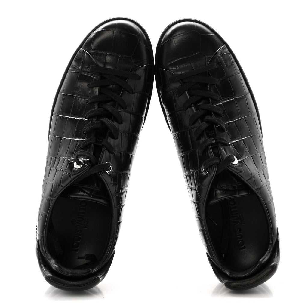 Calfskin Crocodile Embossed Frontrow Mens Sneakers 8 Black