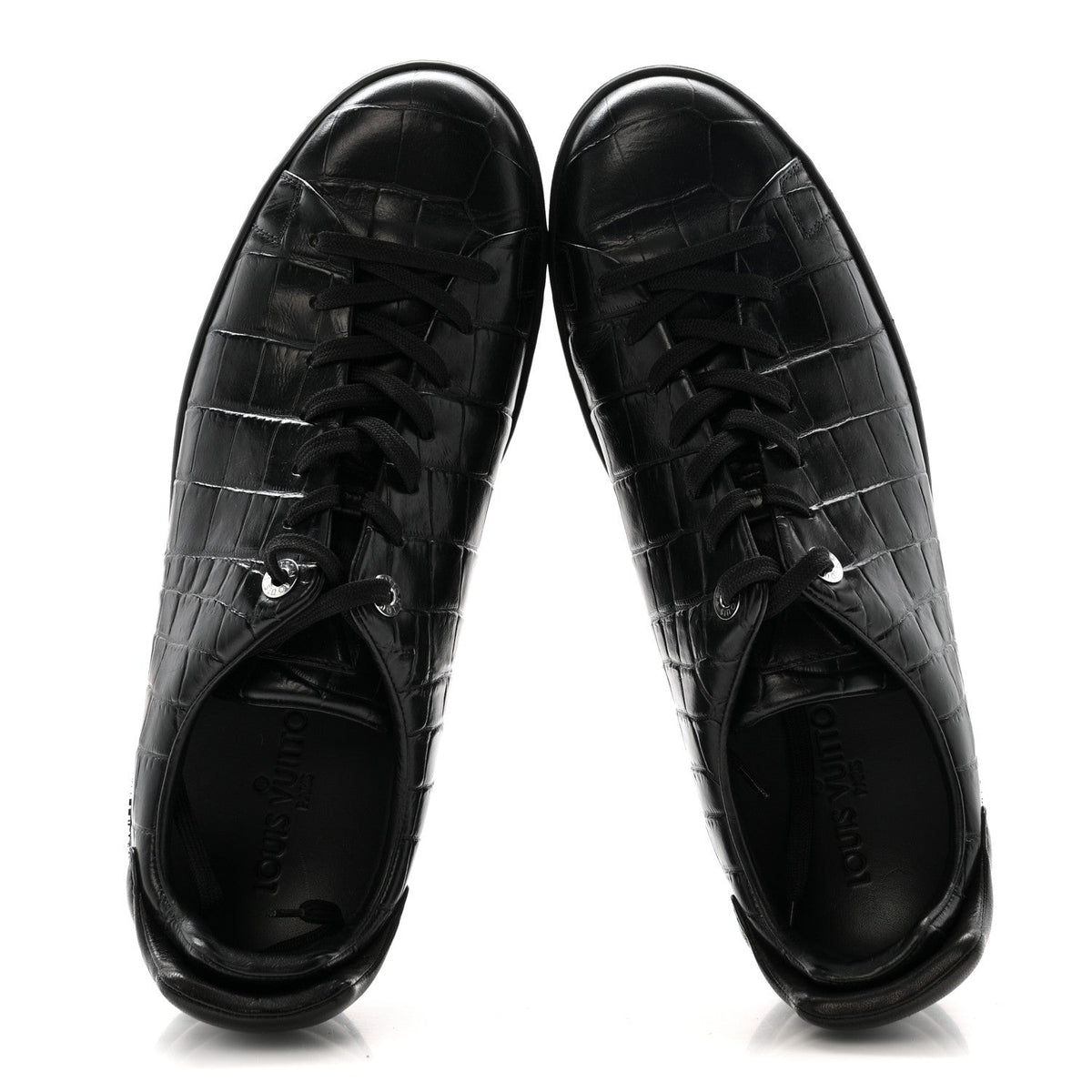 Calfskin Crocodile Embossed Frontrow Mens Sneakers 8 Black