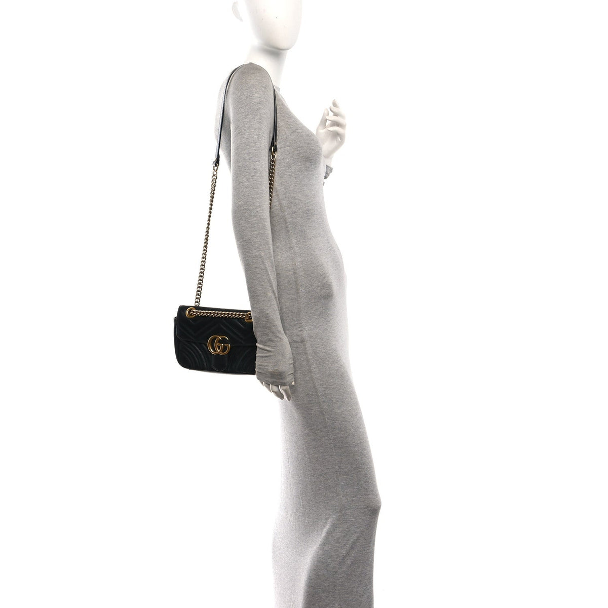 Calfskin Matelasse Mini GG Marmont Shoulder Bag Black