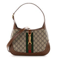 GG Supreme Monogram Azalea Calfskin Web Small Jackie 1961 Hobo Beige Ebony Brown Sugar