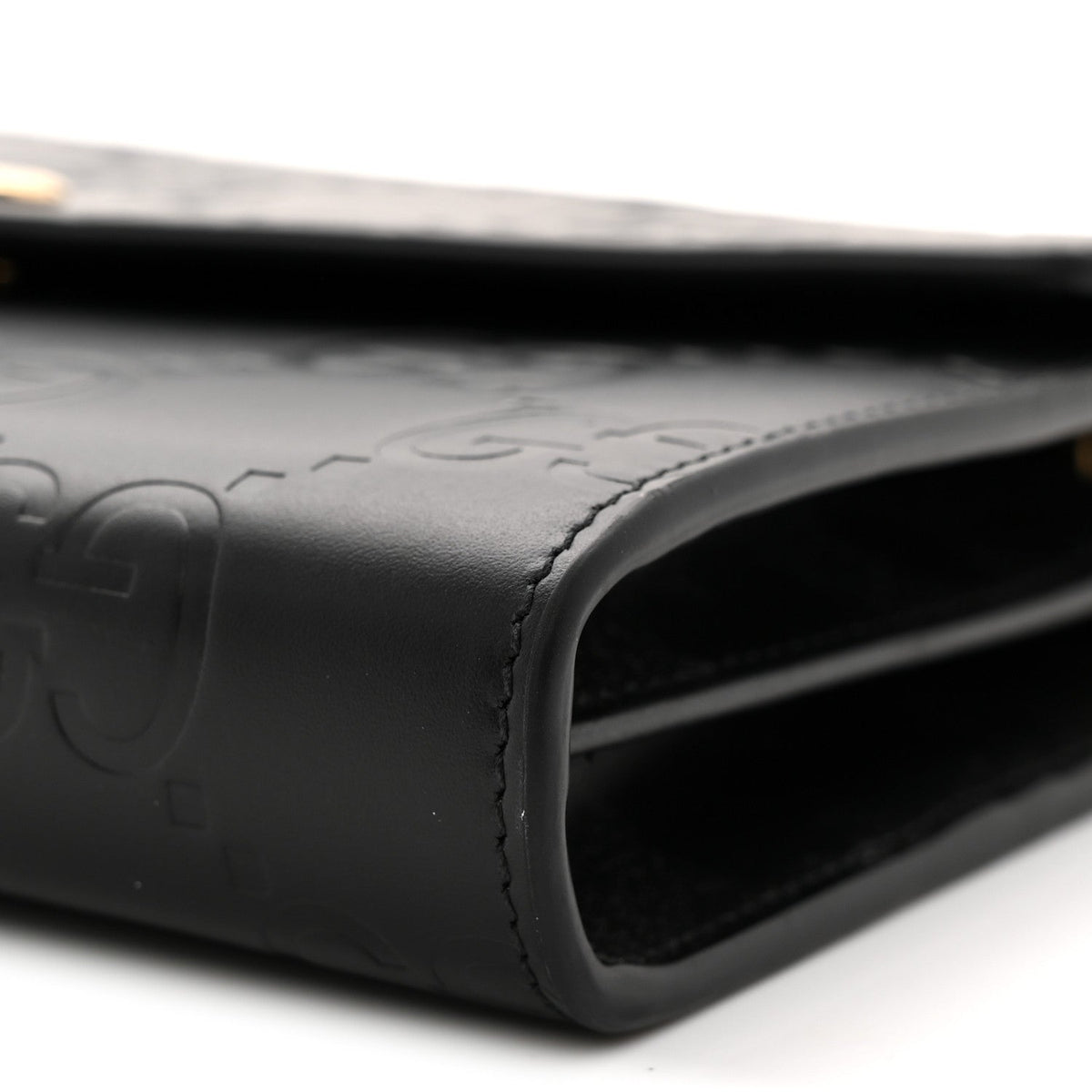 Calfskin GG Debossed Chain Wallet Black