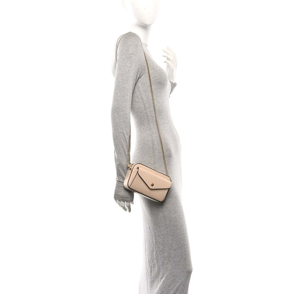 Calfskin GG Super Mini Debossed Chain Wallet Light Beige