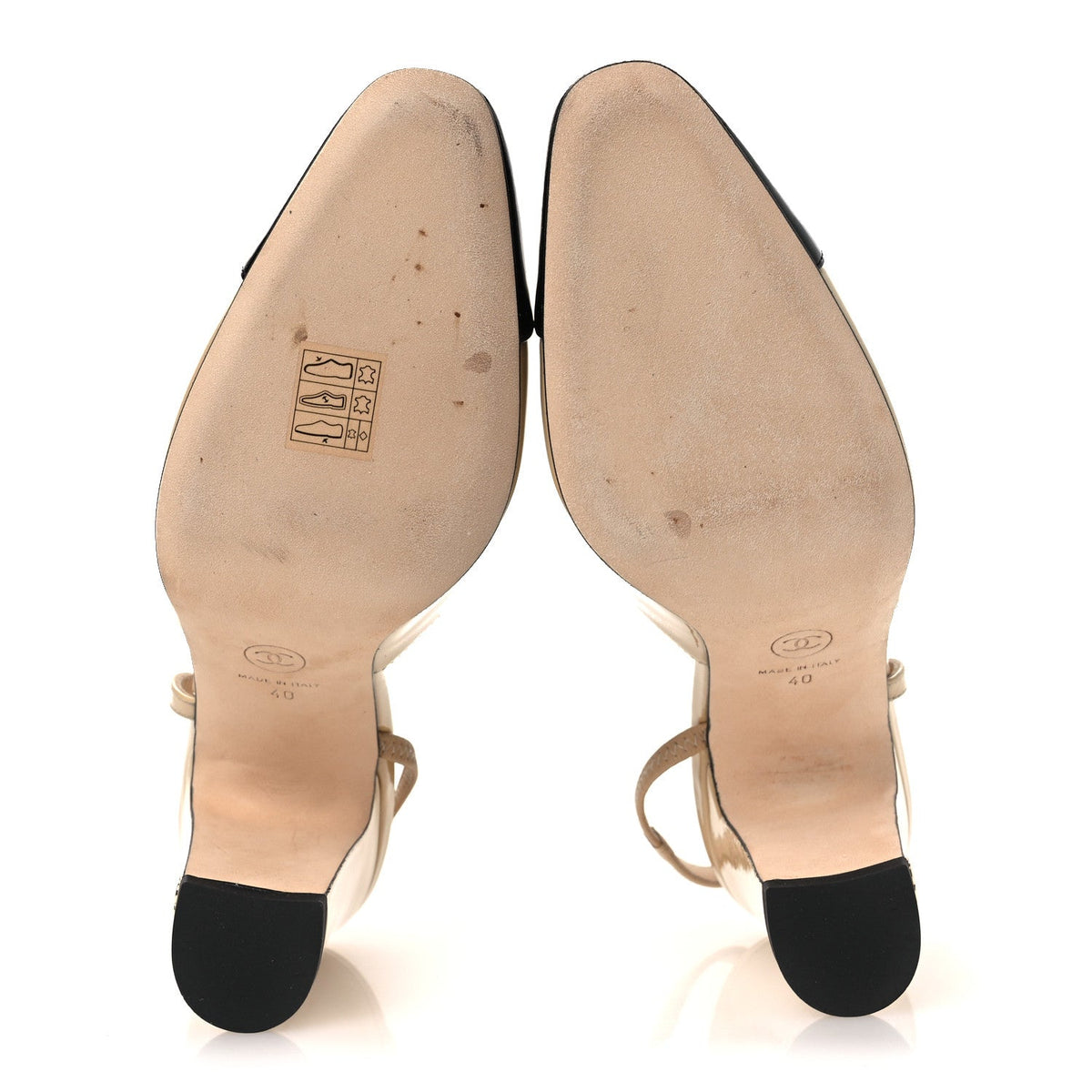 Patent Calfskin Cap Toe CC Slingback Pumps 40 Beige Black