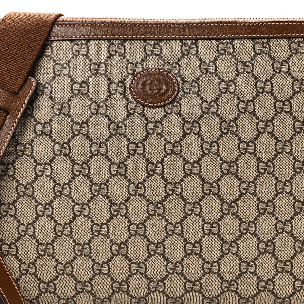 GG Supreme Monogram Azalea Calfskin Retro Interlocking G Wristlet Messenger Bag Beige Ebony Brown Sugar