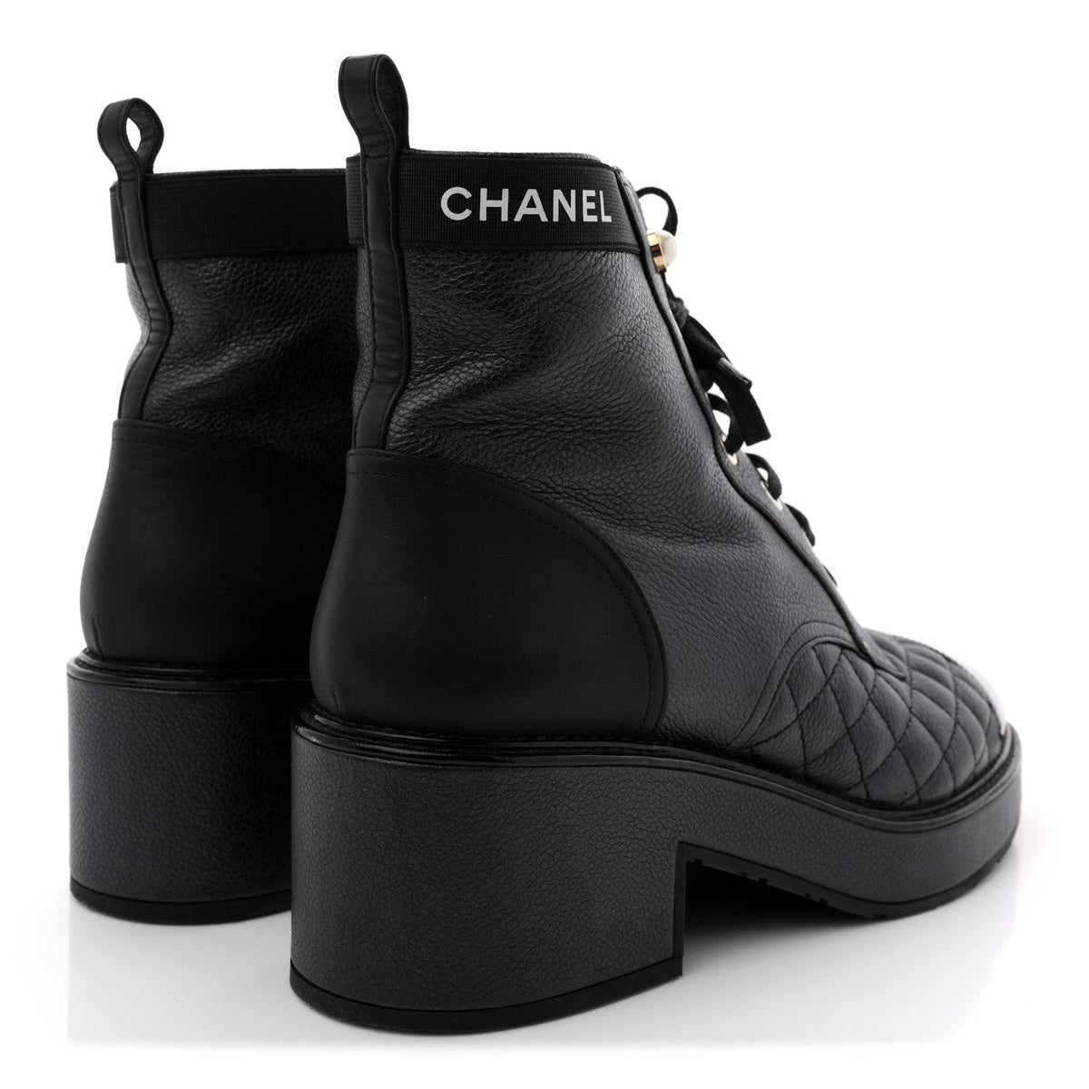 Pearly Calfskin Patent Calfskin Lace Up Combat Boots 40 Black