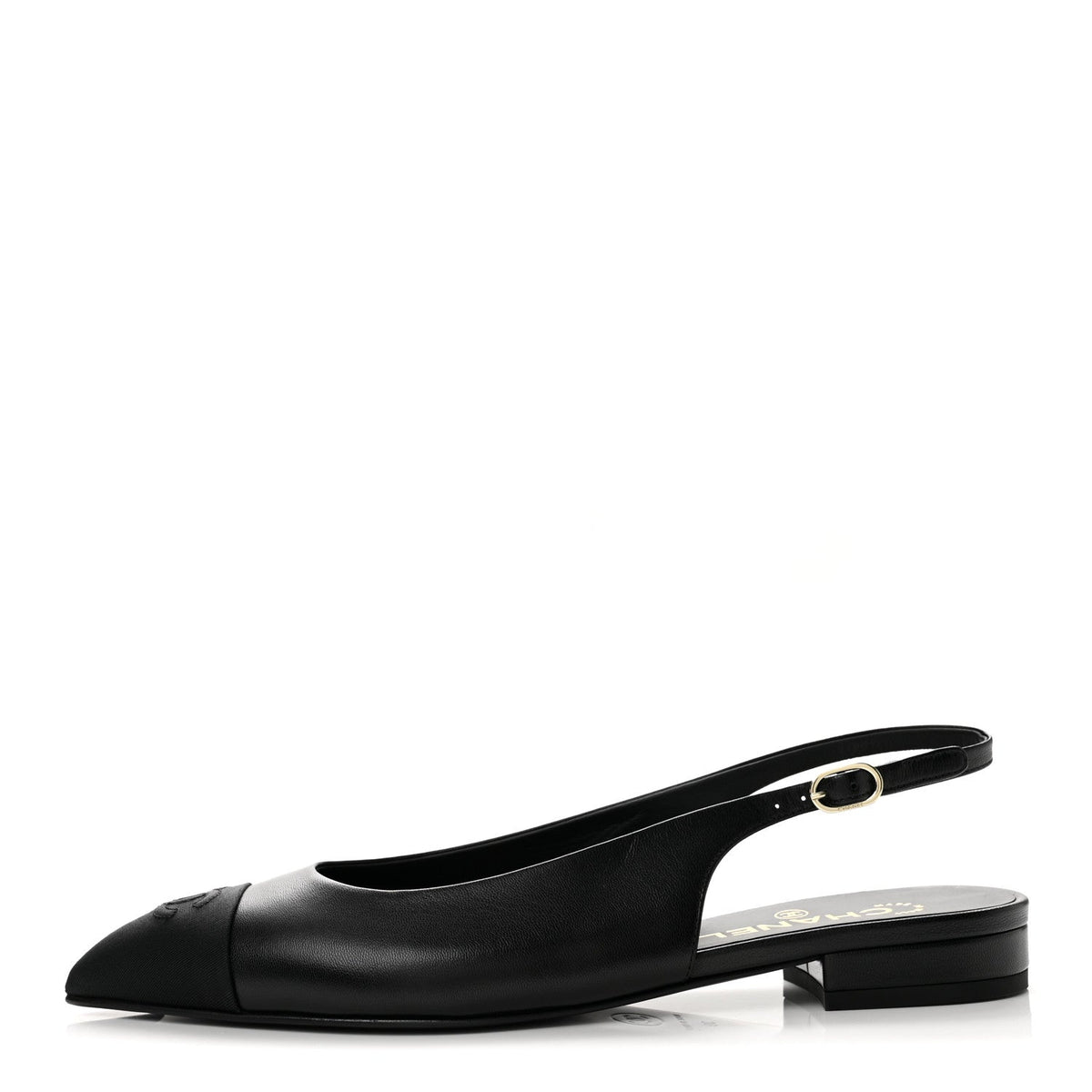 Goatskin Grosgrain Pointed Toe CC Slingback Flats 39 Black