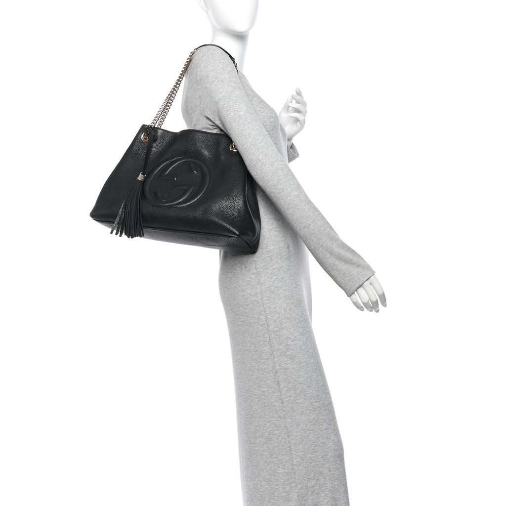 Pebbled Calfskin Medium Soho Chain Shoulder Bag Black
