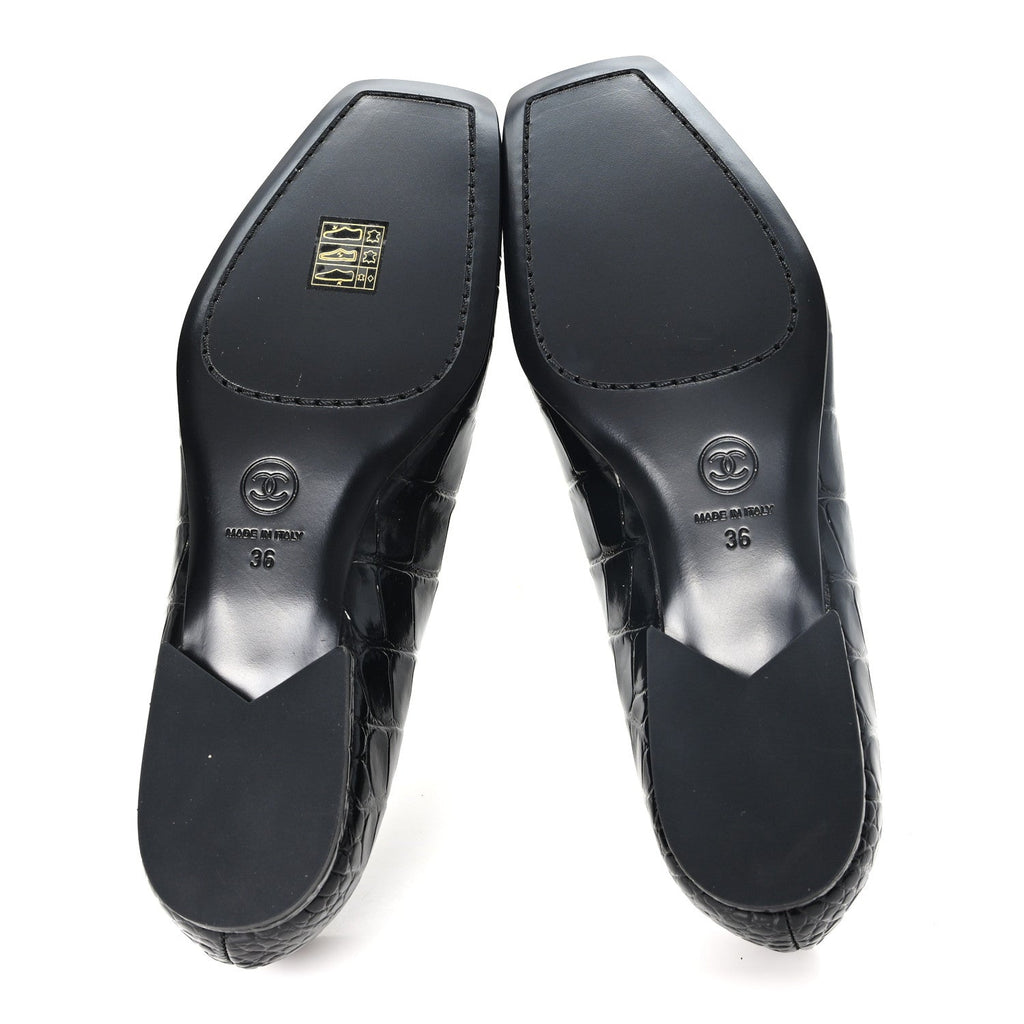 Patent Calfskin Crocodile Embossed Ballet Flats 36 Black